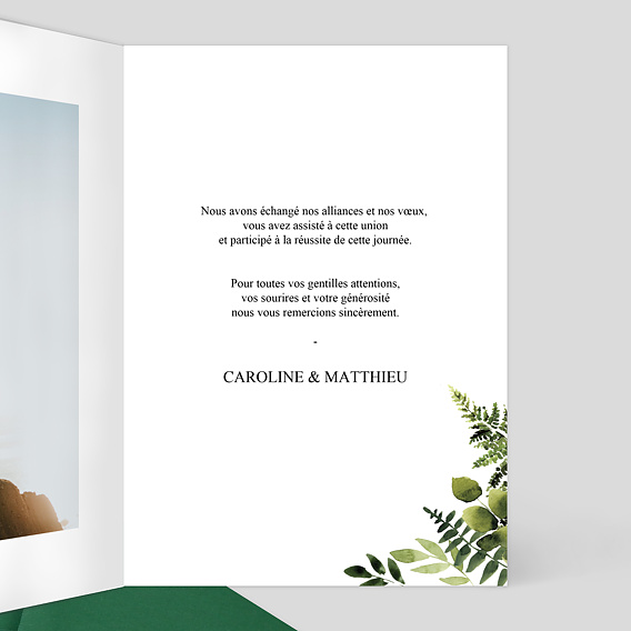 Carte remerciement mariage Aquarelle Botanique Intérieur Droit