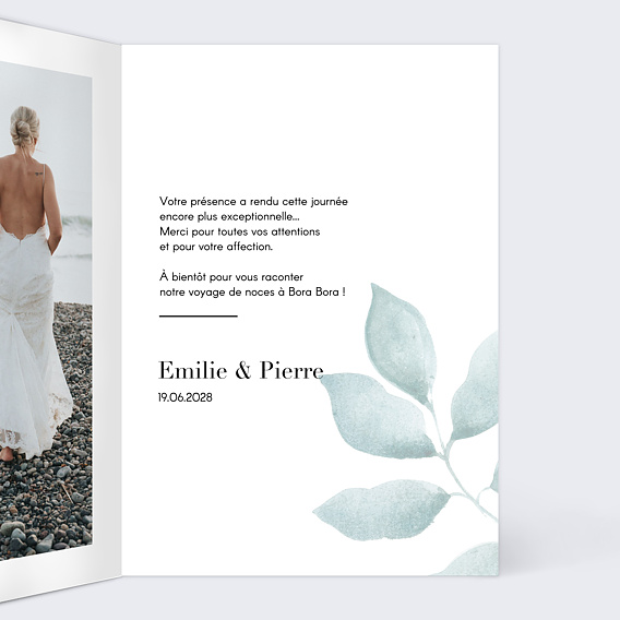 Carte remerciement mariage Botanique Intérieur Droit