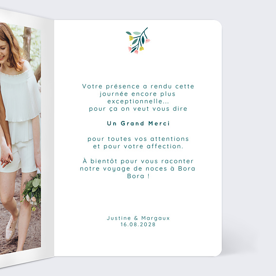 Carte remerciement mariage Floral Atmosphere Intérieur Droit