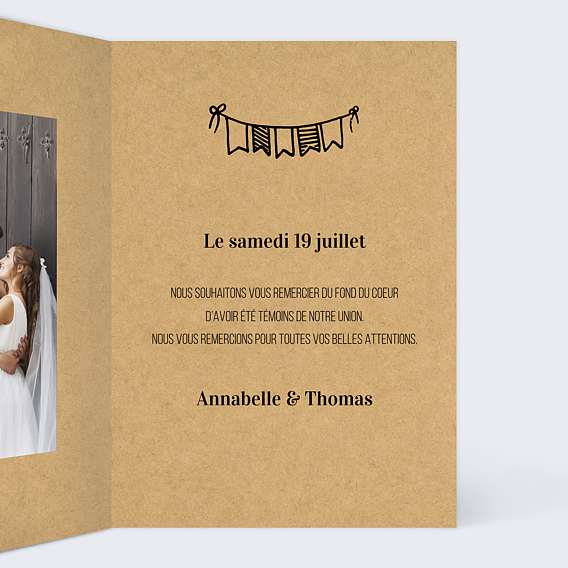 Carte remerciement mariage Petit carnet Intérieur Droit