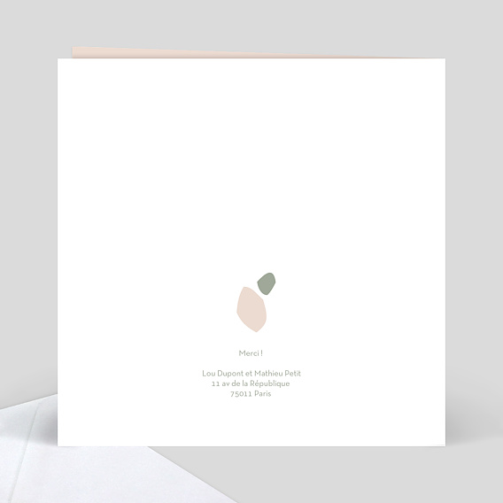 Carte remerciement mariage Argile Verso