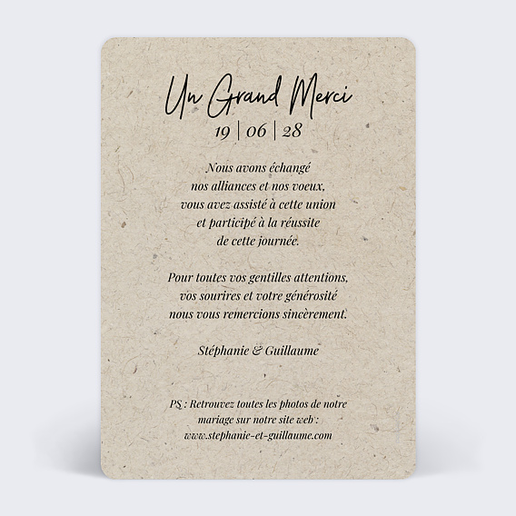 Carte remerciement mariage Esprit Chiné II Verso