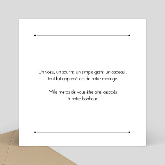 Carte remerciement mariage Cadre Design Verso