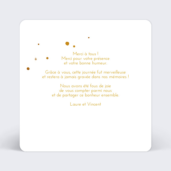 Carte remerciement mariage Golden Dots Verso
