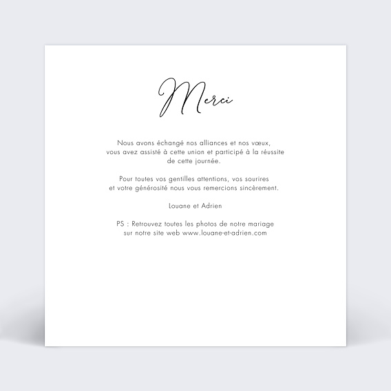 Carte remerciement mariage Polaroïd Verso