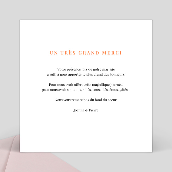Carte remerciement mariage Simplicité Verso