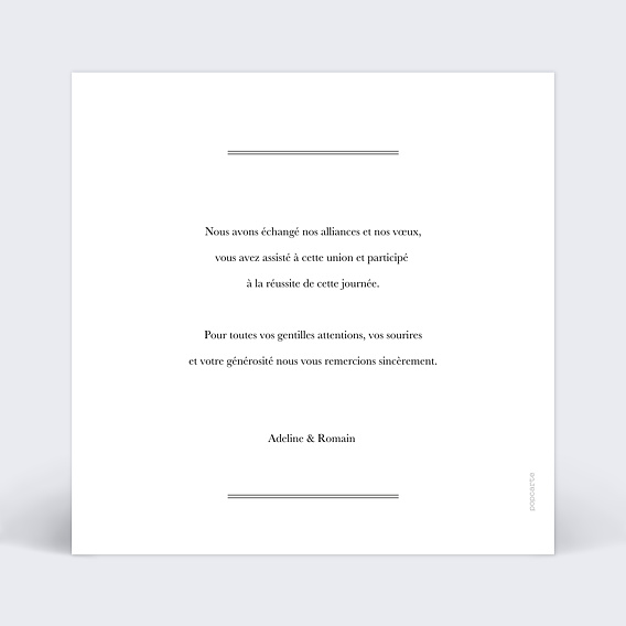 Carte remerciement mariage Trait de Crayon Verso