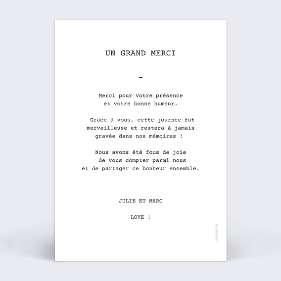 Carte remerciement mariage Polaroid Simple Verso