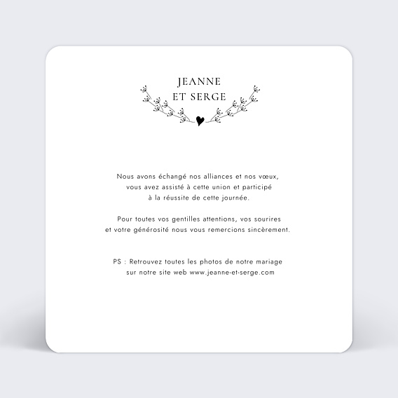 Remerciements mariage Coeur Bucolique Simple
