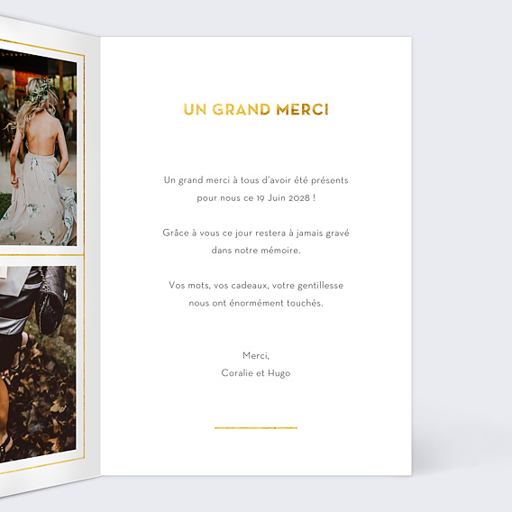 Carte remerciement mariage Epuré Ocre Intérieur Droit