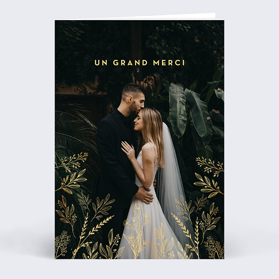 Carte remerciement mariage Fleurs Ocre Recto