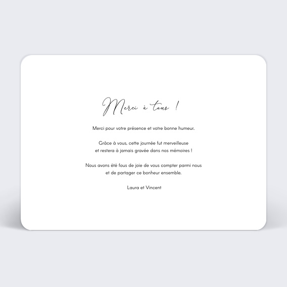 Carte remerciement mariage Charme Classique Verso