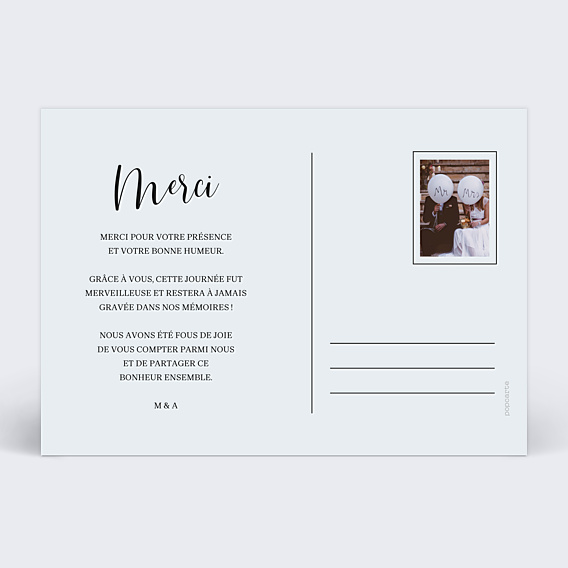 Remerciements mariage Carte Postale Chic