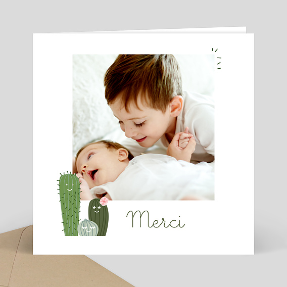 Carte remerciement naissance Cactus