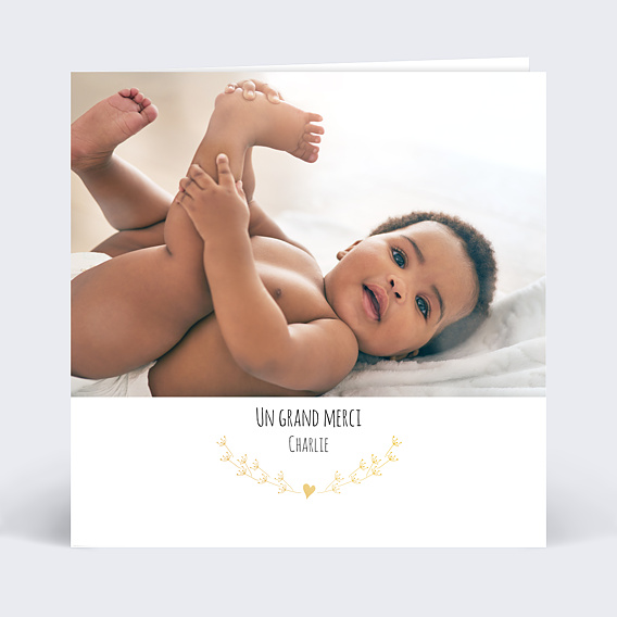 Carte de Remerciements de Naissance Coeur Bucolique 1 Photo