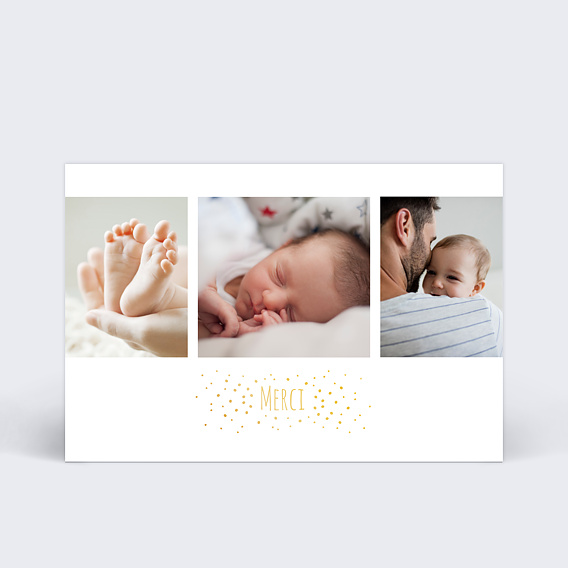 Carte remerciement naissance Dorure Poussière d'Étoiles