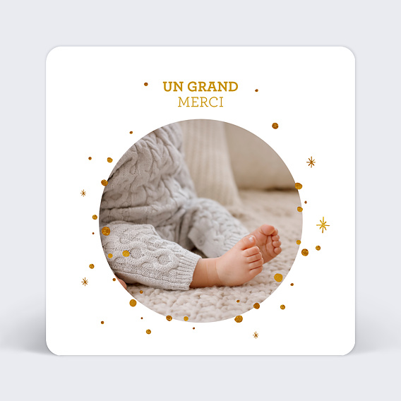 Carte de remerciement de naissance golden dots