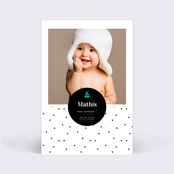 Remerciements Naissance Noir et Blanc Garçon 