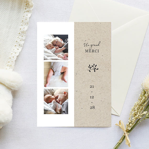 Carte de Remerciements de Naissance Photomaton Nature