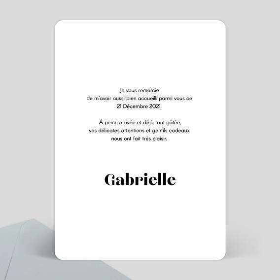 Carte remerciement naissance Innocence Verso