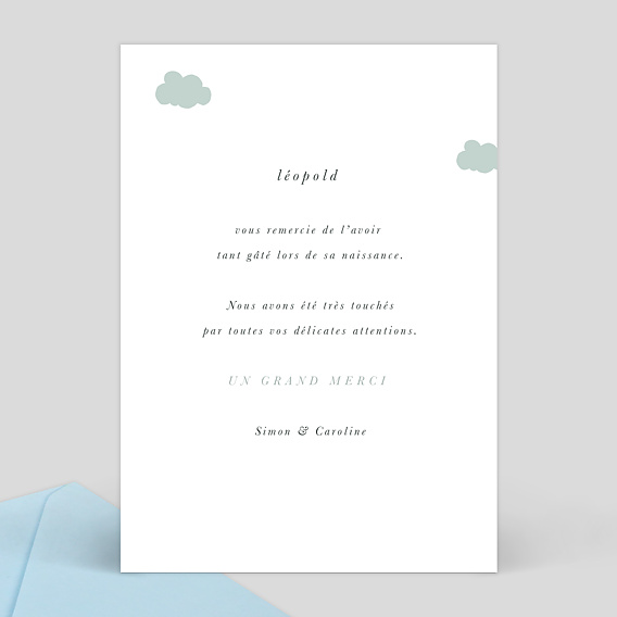 Carte remerciement naissance Nuage Verso