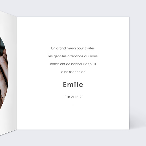 Carte remerciement naissance Ronde solaire Intérieur Droit