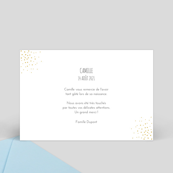 Carte remerciement naissance Poussière d'Étoile Simple Verso