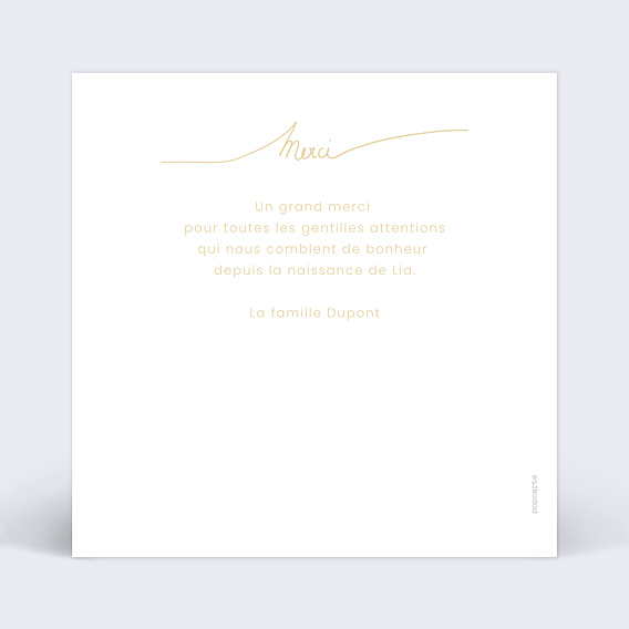 Carte remerciement naissance Typographie Chic Verso