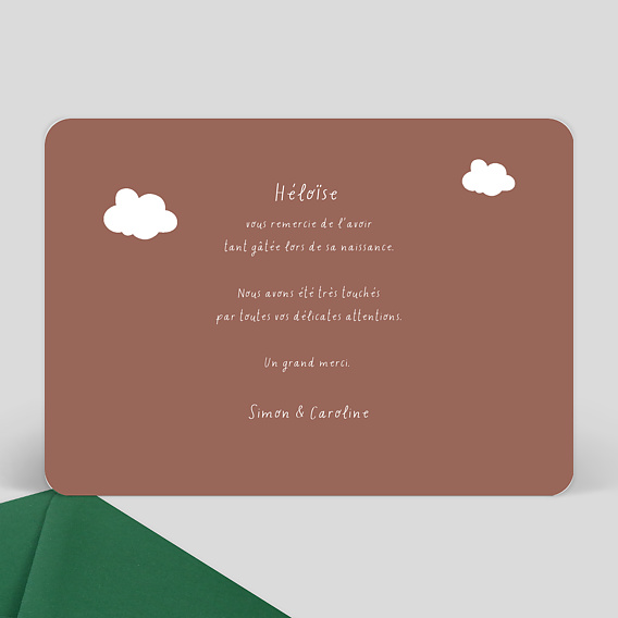 Carte remerciement naissance Joli Nuage Verso