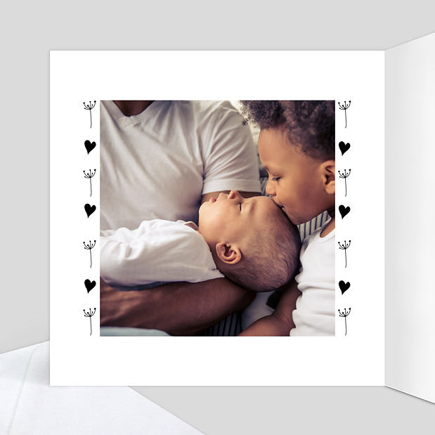 Carte de Remerciements de Naissance Coeur Bucolique 1 Photo Intérieur Gauche