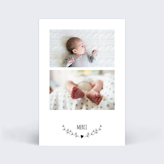 Carte remerciement naissance Petit Coeur