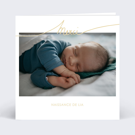 Carte remerciement naissance Typographie Chic