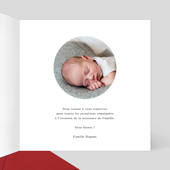 Carte remerciement naissance Découpe Couronnée Intérieur Droit