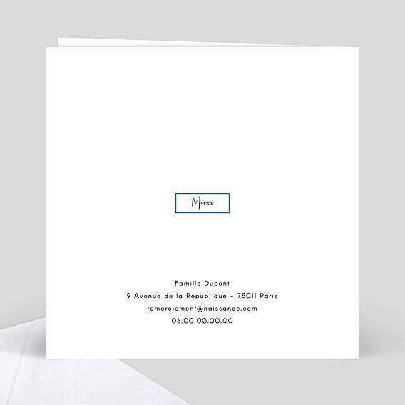 Carte remerciement naissance Découpe Cadre Verso