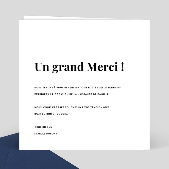 Carte remerciement naissance Découpe Merci Verso