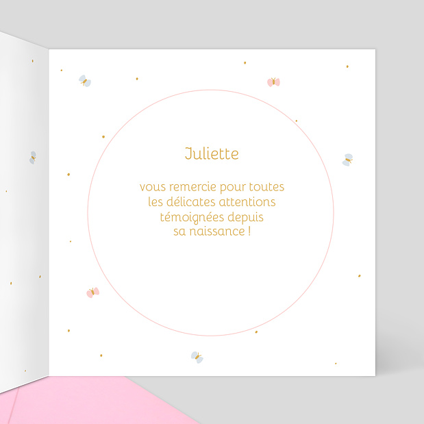Carte de remerciements de naissance douce cigogne Intérieur Droit