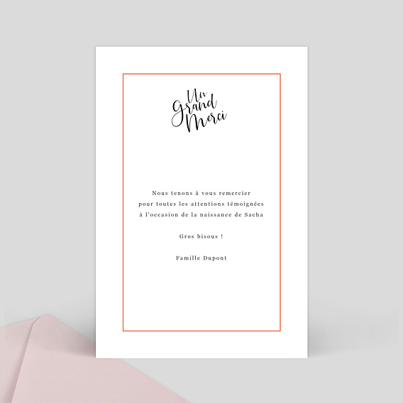 Carte remerciement naissance Cadre Typographique Verso