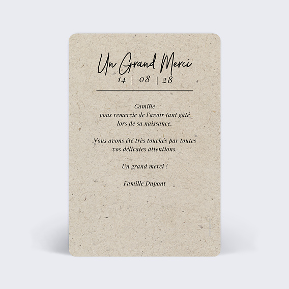Carte remerciement naissance Esprit Chiné I Verso