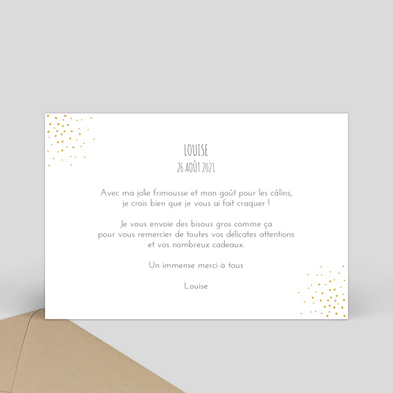 Carte remerciement naissance Poussière d'Étoiles Dorure Verso