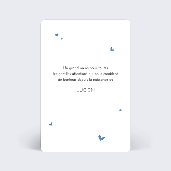 Carte remerciement naissance Ciel Verso