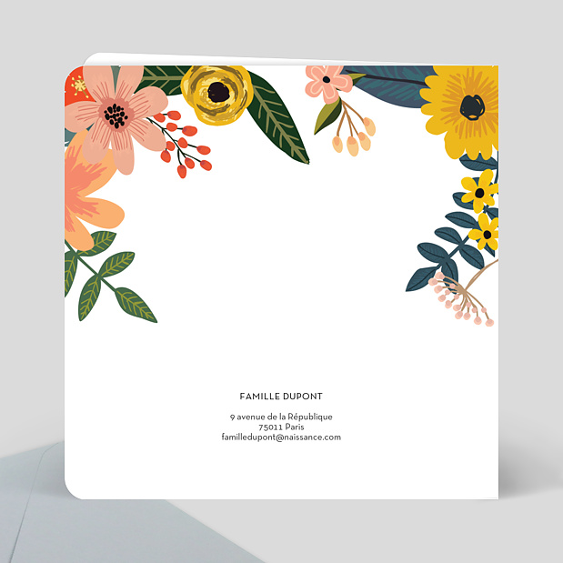 Carte de Remerciements de Naissance Bouquet Printanier Verso