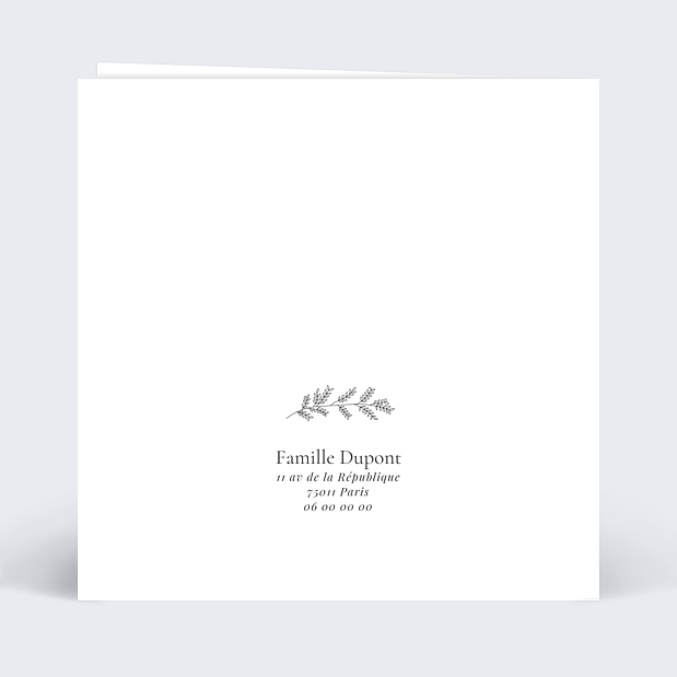 Carte de Remerciements de Naissance Fleurs Automnales Verso
