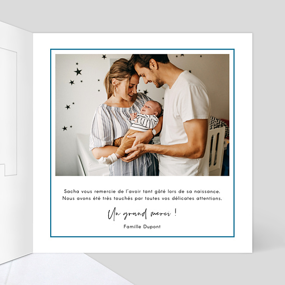 Carte remerciement naissance Découpe Cadre Intérieur Droit