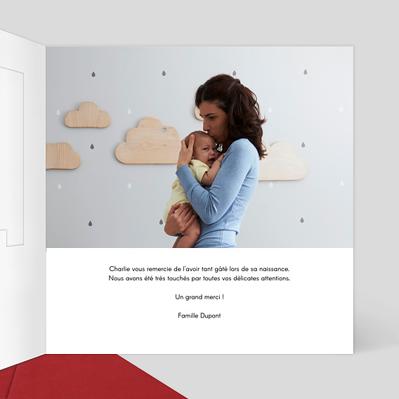 Carte remerciement naissance Découpe Love Letter Intérieur Droit