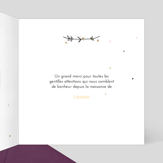 Carte remerciement naissance Petite Princesse Intérieur Droit