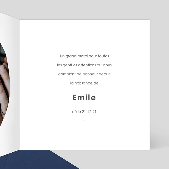Carte remerciement naissance Ronde solaire Intérieur Droit