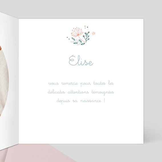 Carte remerciement naissance Ronde de Fleurs Intérieur Droit