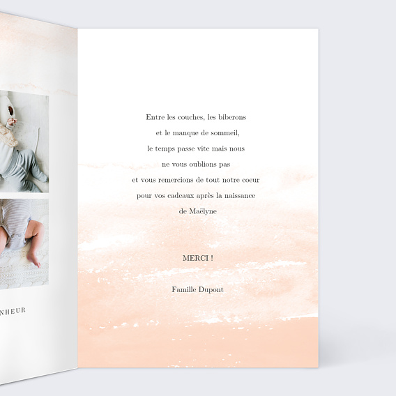 Carte remerciement naissance Watercolor Intérieur Droit