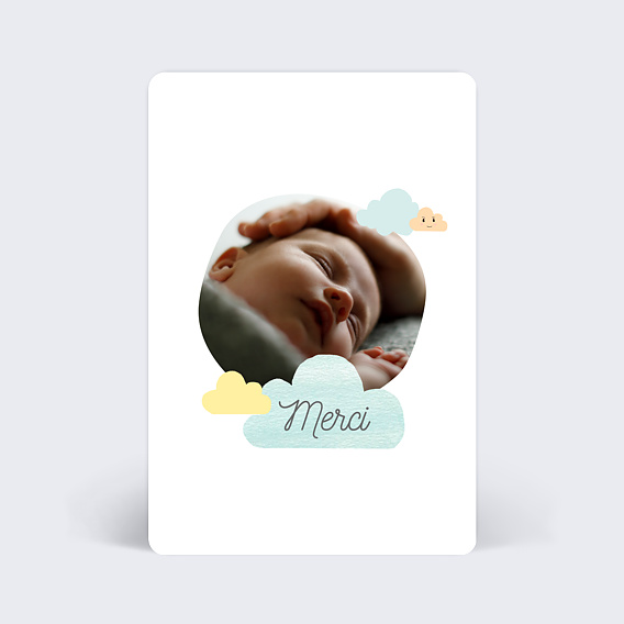 Carte remerciement naissance Nuages Doux