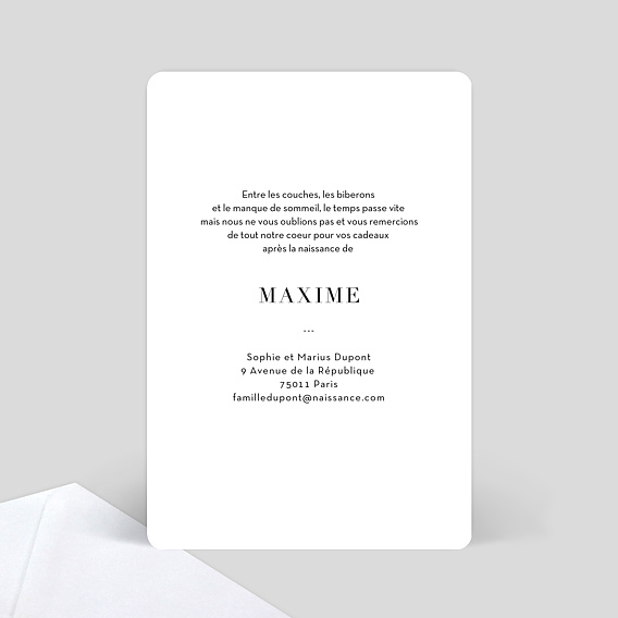 Carte remerciement naissance Constellation Verso